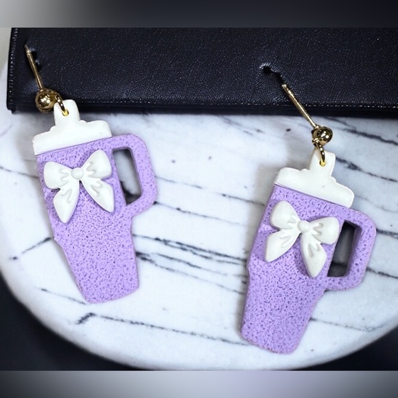 Stanley Cup Bows Polymer Clay Dangle Earrings - Picture 7 of 8